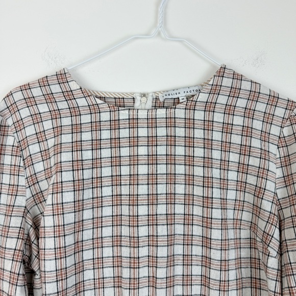 English Factory Plaid Ruffle Sleeve Peplum Blouse Cottagecore Preppy - Picture 3 of 7